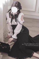 Black Ruffle Bowknot Slim Sweet Elegant Lolita Fishtail Skirt Dress - Product - 4