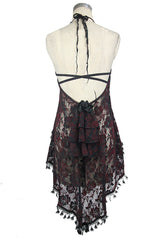 Red Frilly Tassel Hem Halter Lace Women's Gothic T-Shirt - Product - 10