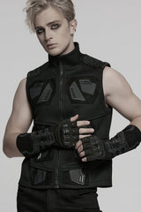 Black Men's Punk Cool Rubber Patched Half-finger Gloves - Product - 2