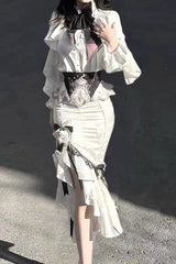 White [Star Gate] Palace Style Ruffle Bowknot Gothic Lolita Fishtail Skirt 2 Versions - Product - 3
