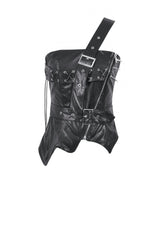 Black Sleeveless Single Shoulder Strap Straps Diagonal Zipper Studded Women'S Punk Faux Leather Vest - Product - 3