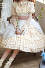 Multi-Color Cream Layers Ruffle Asymmetrical Cardigan Bowknot Sweet Lolita Jsk Dress - Product - 3