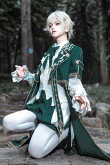 Green [Theocratic Messenger] Embroidery Classic Military Gorgeous Handsome Ouji Lolita Coat Blouse Shorts Set - Product - 5