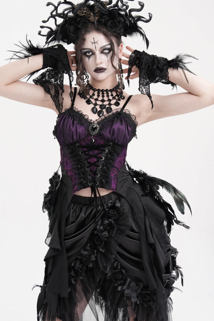 Purple Lace Lace-Up Women's Gothic Overbust Corset - Product - 6