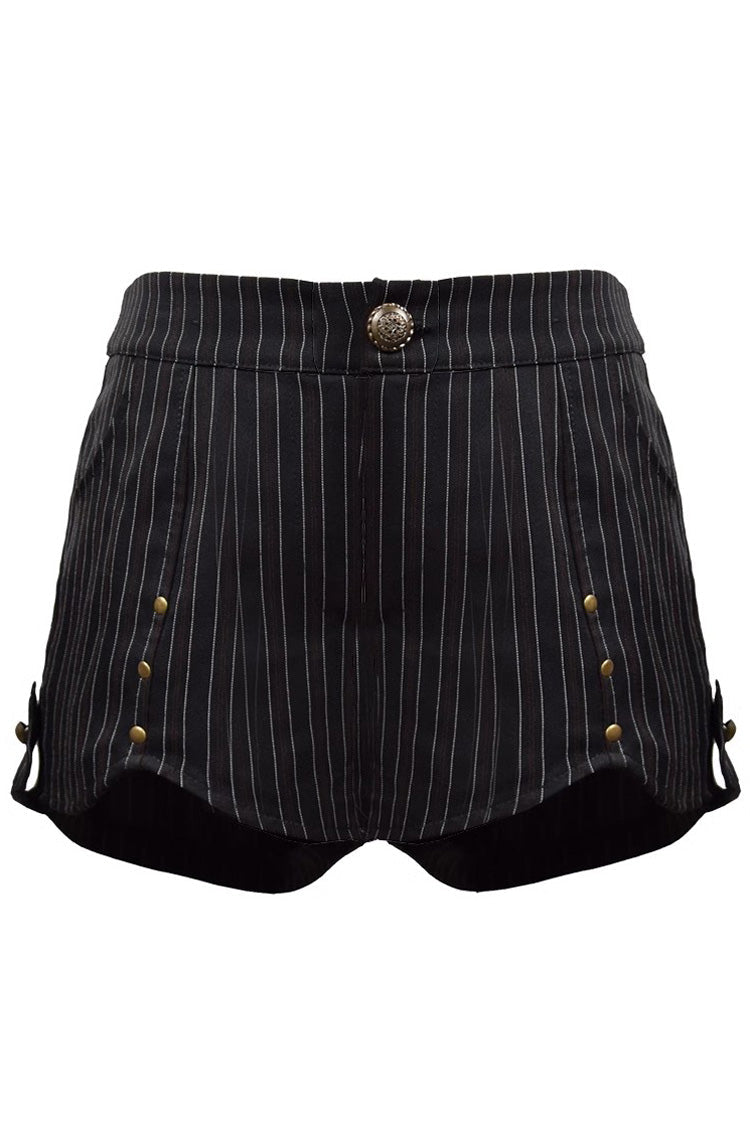 Black Stripe Print Rivet Ouji Fashion Lolita Shorts - Product - 3