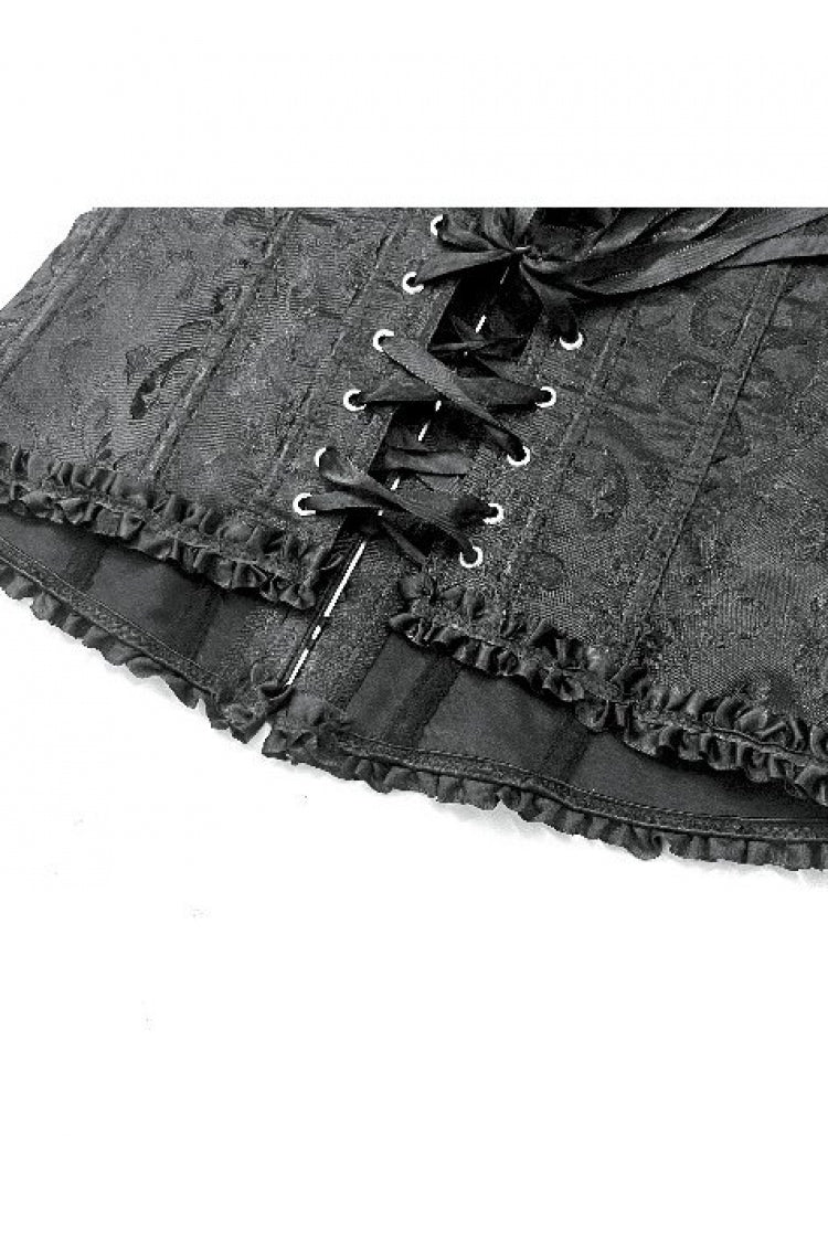 Black Jacquard Ruffled Lace Lace-Up Women's Gothic Overbust Corset - Product - 15