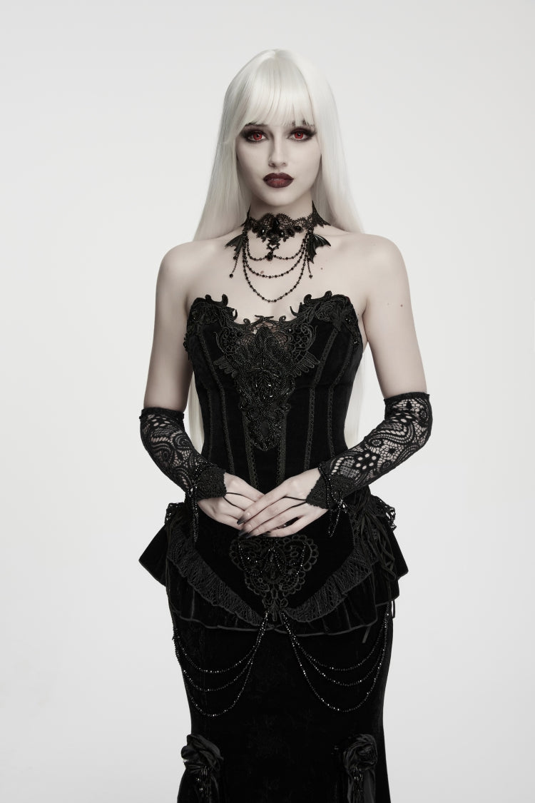 Black Lace Lace-Up Slim Fit Asymmetric Zippered Strappy Women's Gothic Balletcore Bustier Corset - Product - 6