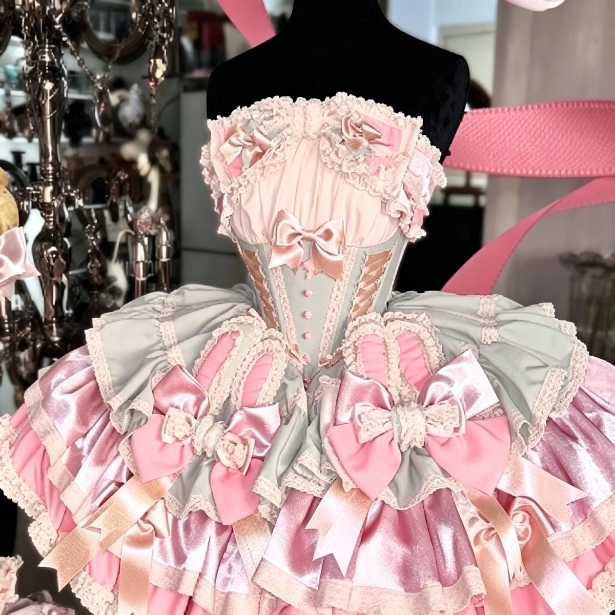 Ribbon Dance Multi-Layered Ruffle Bowknot Lace-Up Sweet Princess (Dress Only) detail view 4