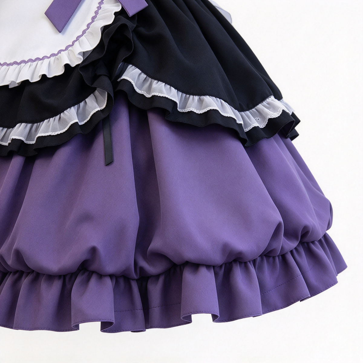 Purple and Black Lace Gothic Maid Lolita Dress Set with Bell Bows - view 4