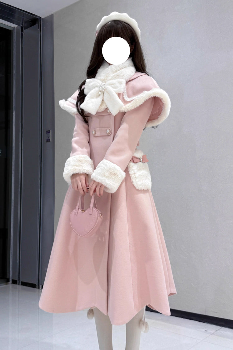 [Confession Poem] Bowknot Detachable Cape Sweet Elegant Princess Lolita Long Coat - Pink - 1