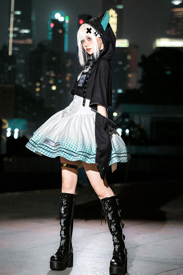Black/White [Electronic Cat] Print Future Suit Gothic Cool Lolita Dress - Product - 8