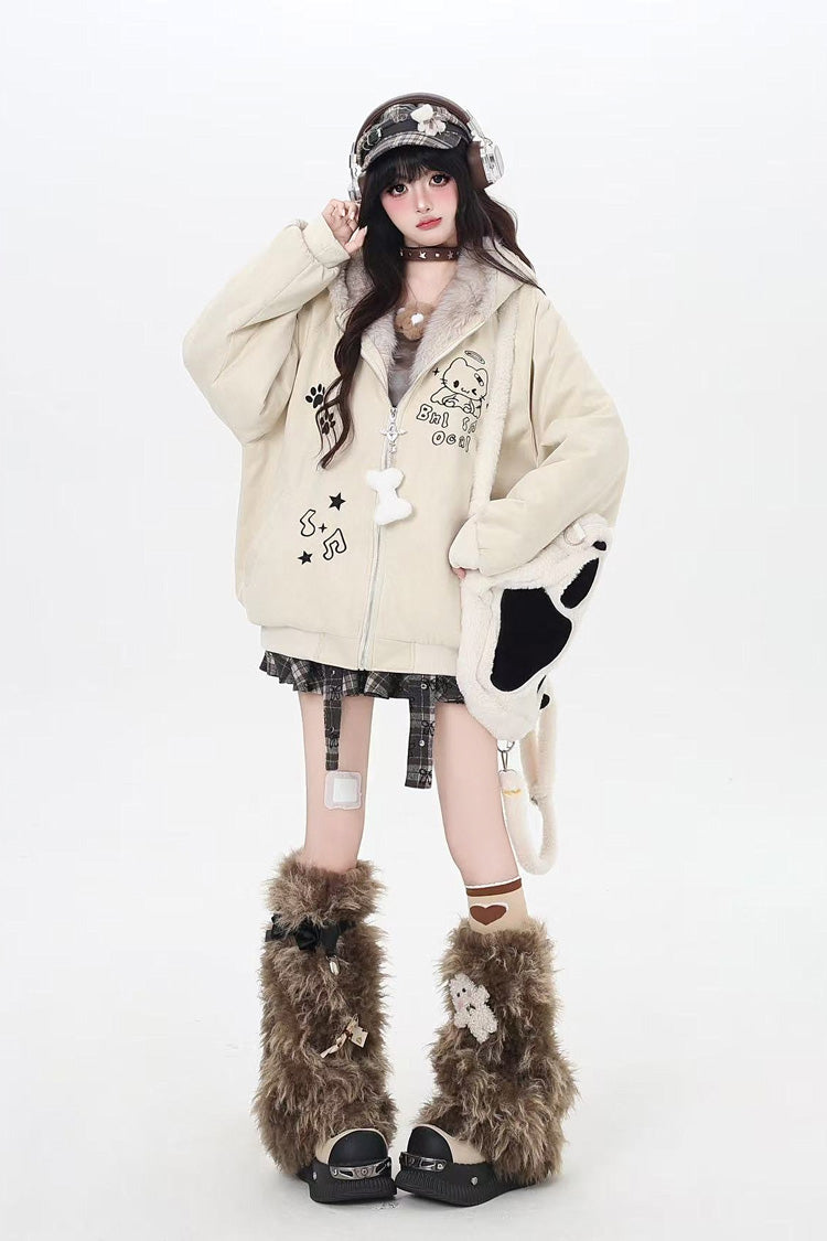[First Generation Cute] Long Sleeves Print Cat Ear Hooded Zipper Sweet Lolita Coat 2 Colors - Product - 11
