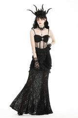 Black Spaghetti Straps Sheer Double-Layered Ruffled Lace Women's Gothic Top - Product - 6