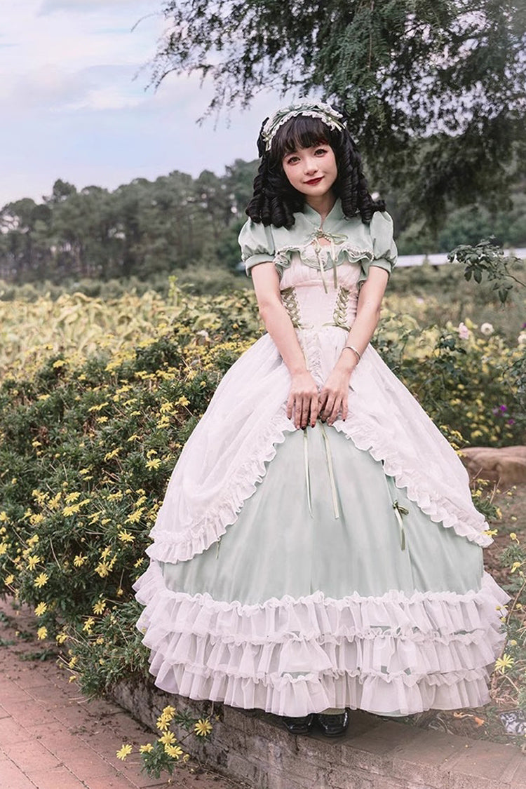 Green Multi-layer Ruffle Hanayome Lace Lace-Up Plus Size Sweet Lolita Jsk Dress (Long Version) - Product - 13