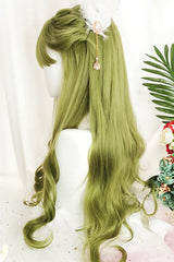 Grass Green Air Bangs Long Curly Classic Lolita Wig - Product - 4