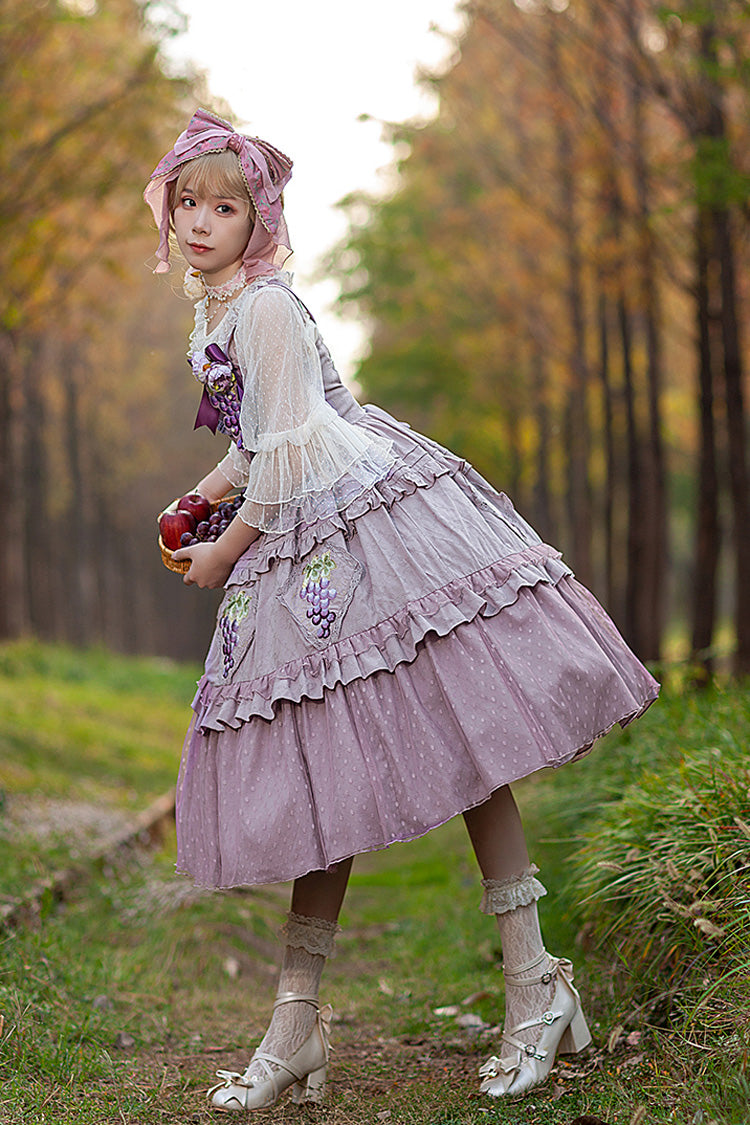 Purple [Vineyard] Sleeveless Jacquard Print Ruffle Embroidery Sweet Lolita Jsk Dress - Product - 2