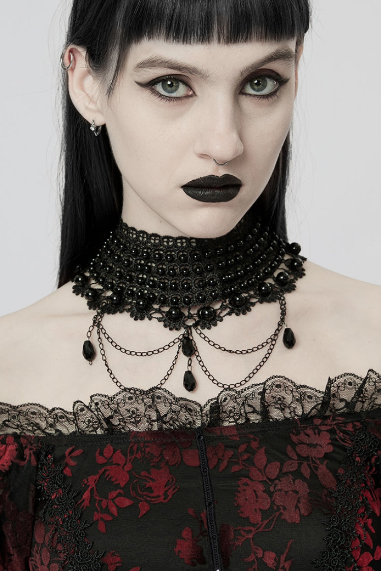Black Pearl Hollow Lace Women's Gothic Gorgeous Choker - Black - 1