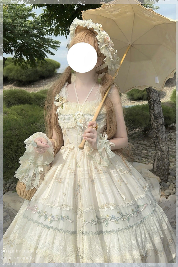 Multi-Color [Daisy Poetry] Print Ruffle Hollow Embroidery Lace Sweet Elegant Princess Lolita Jsk Dress - Product - 8