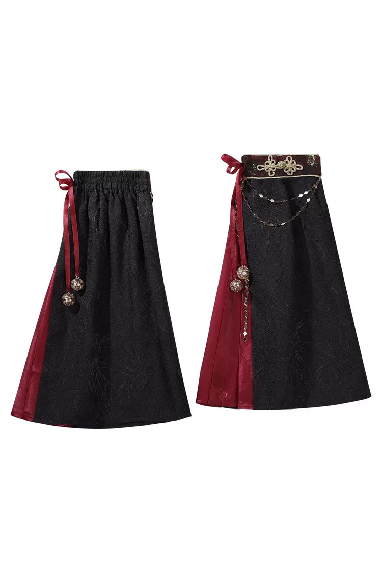 Black/Red [Demon Hunter] Stand Collar Sleeveless Embroidered Gothic Chinese Inspired Cool Ouji Hanfu Set - Arm-Sleeves(Only) - 10