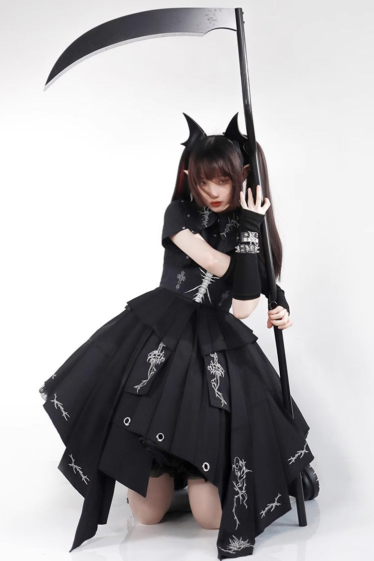 Black Travelling Thorns Short Sleeves Print Gothic Elegant Lolita Dress - Product - 7