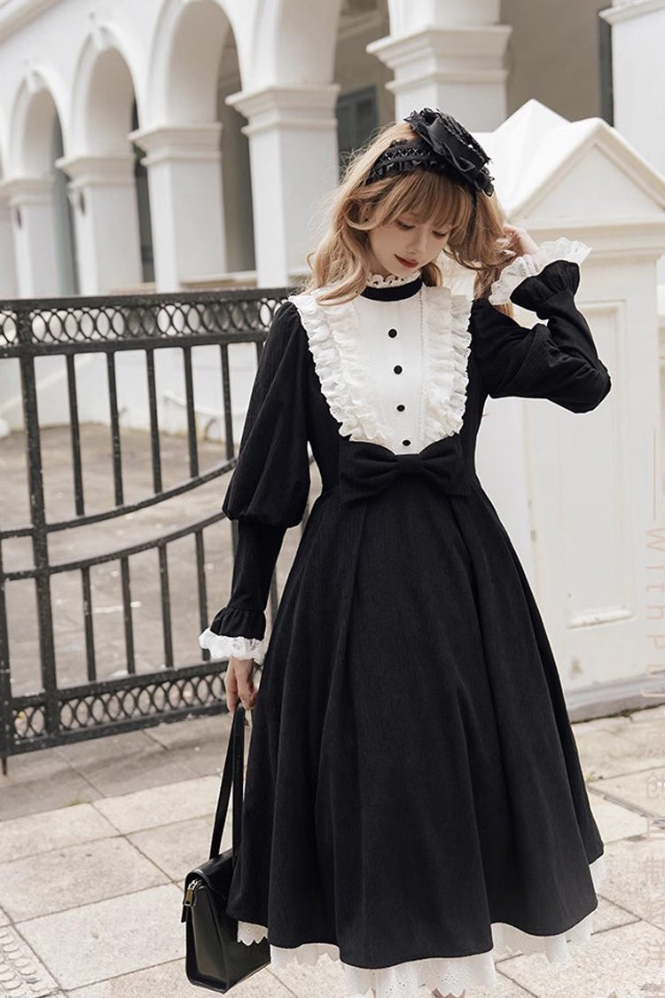 Black/White Silent Poetry Nun Long Sleeves Bowknot Autumn Winter Gothic Lolita Dress - Product - 10