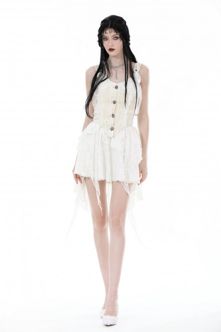 White Irregular Lace Splice  Multi-Layered Women's Gothic Skirt - Product - 7