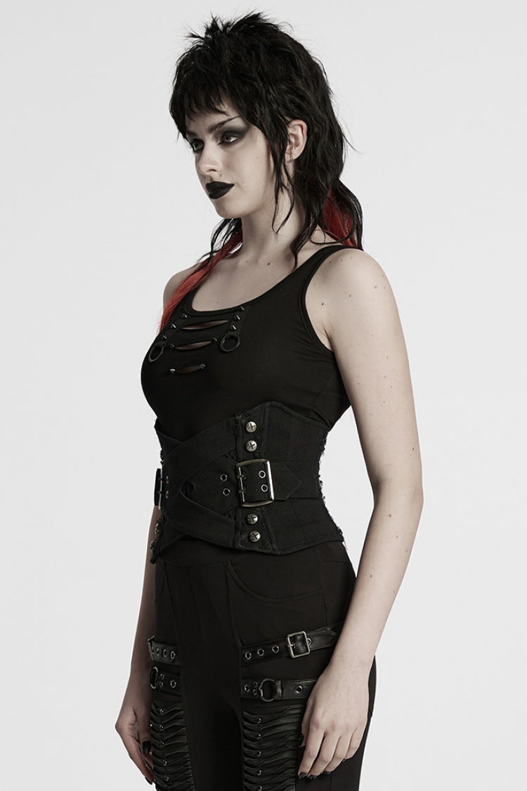 Black Interlaced Lace-Up Buckle Women's Punk Underbust Corset - Product - 2
