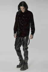 Men's Stand Collar Long Sleeves Metal Buckle Detachable Chain Steampunk Blouse 2 Colors - Product - 8