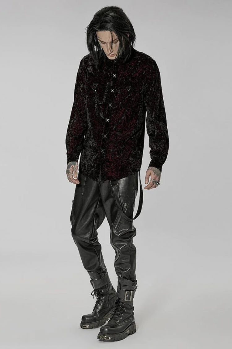 Men's Stand Collar Long Sleeves Metal Buckle Detachable Chain Steampunk Blouse 2 Colors - Product - 8