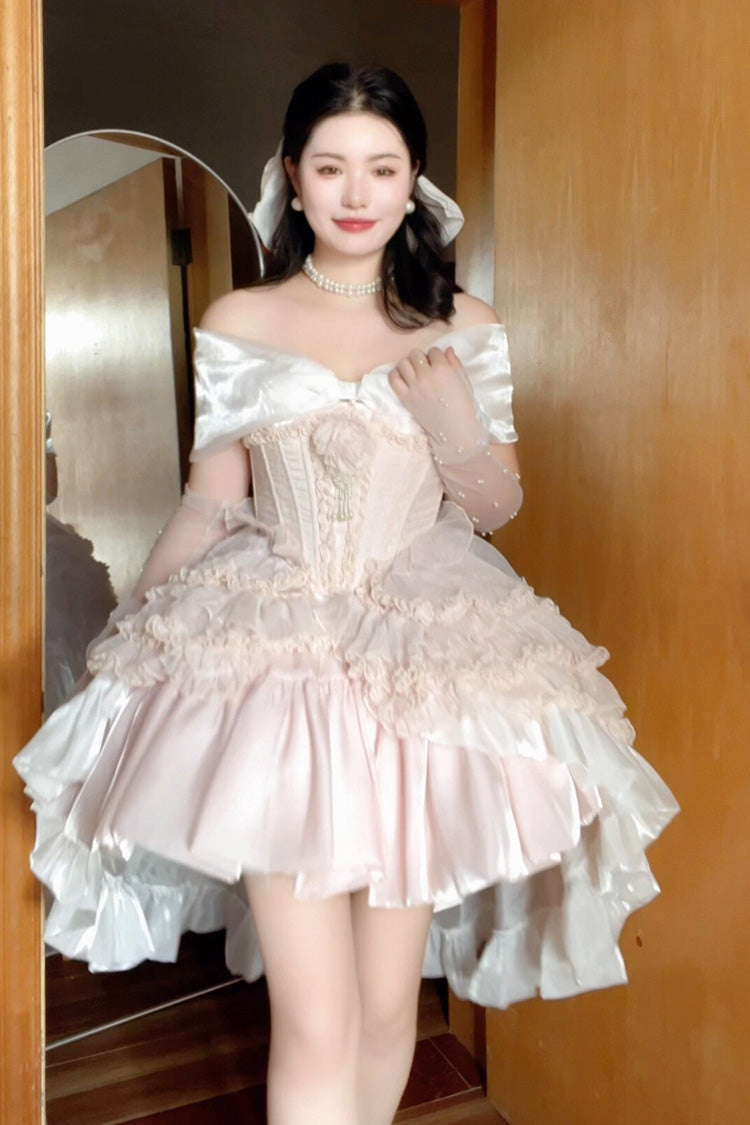 Pink Boat Neck Ruffled Bow Sweet Princess Lolita Dress - Product - 6
