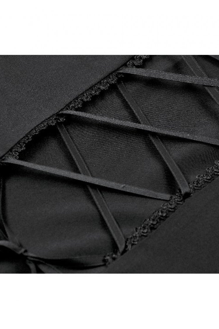 Black Stand Collar Long Trumpet Sleeves Multi-Layered Ruffled Lace Patchwork Lace-Up Women's Victorian Gothic Blouse - Product - 19