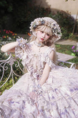 Blue [Rose Letter] Off Shoulder Triple-Layered Print Ruffle Hanayome Sweet Princess Lolita Dress - Product - 5