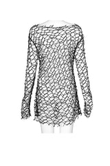 Black Long Sleeve Large Round Collar Large Mesh Women's Punk T-Shirt - Product - 6