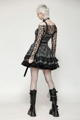 Grey Sleeveless Layered Lace Hem Plaid Women's Punk Party Slip Dress Graduation Dress - Product - 4