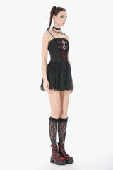 Black/Red Sleeveless Multi-Layered Lace Lace-Up Women's Grunge Cake Slip Dress Graduation Dress - Product - 7