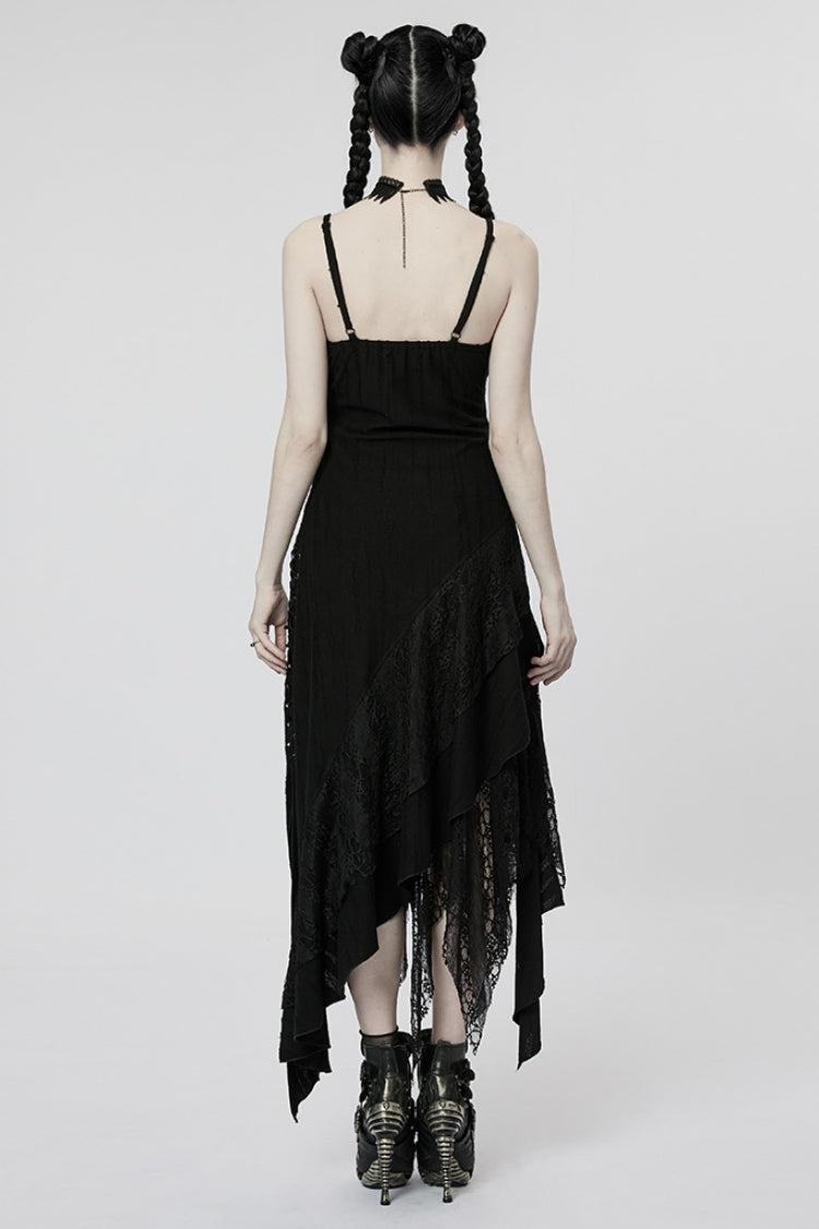Black Stitching Irregular Mesh Women's Punk Dress - Product - 3