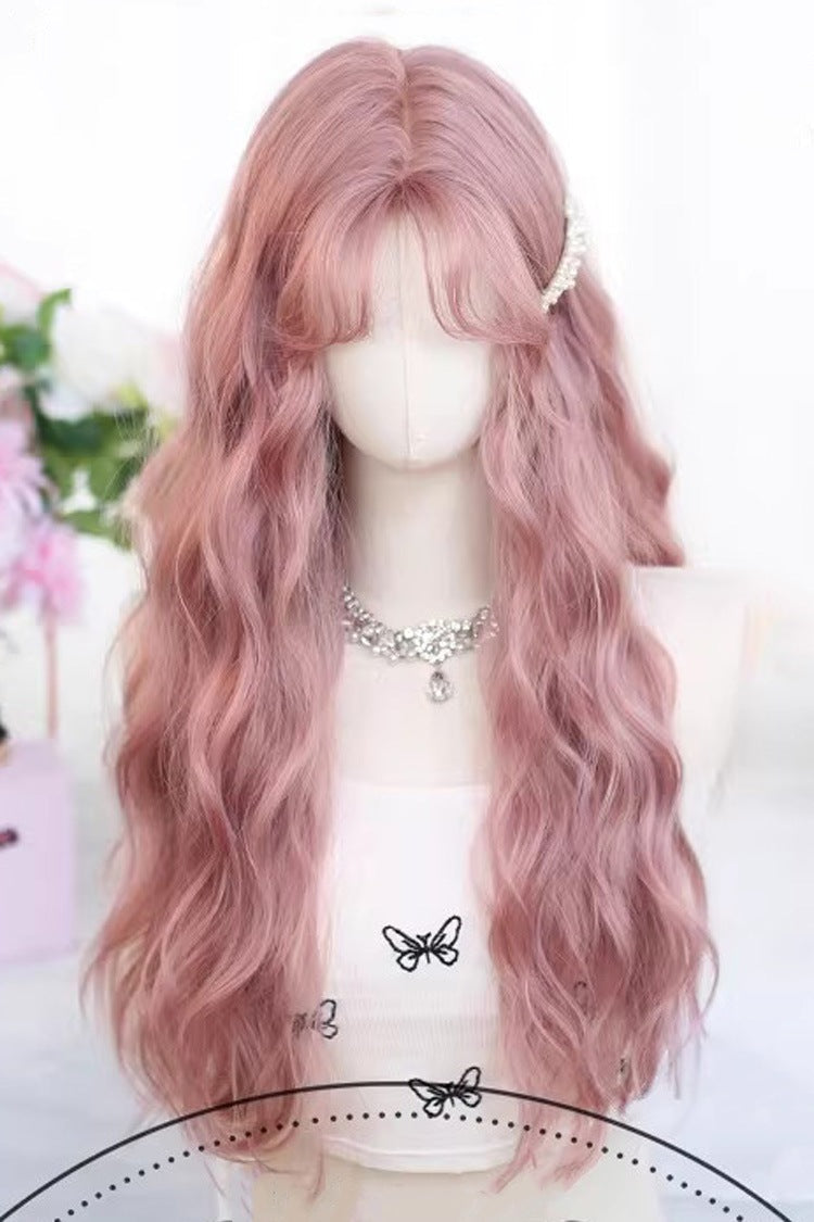 Sweet Doll Style Center Part Long Loose Wave Curly Wig 2 Colors - Sakura-Pink - 2