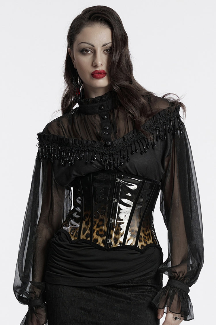 Black/Coffee Gradient Patent Leather Women's Gothic Underbust Corset - Black/Coffee - 1