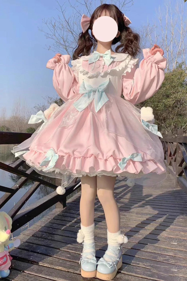 Bear Long Sleeves High Waisted Ruffle Bowknot Sweet Lolita Dress 3 Colors - Product - 8