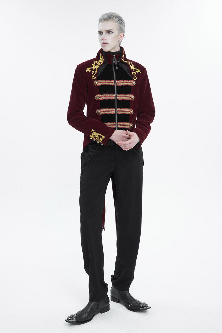 Red Totem Embroidered Swallow Tailed Men's Gothic Coat - Product - 3