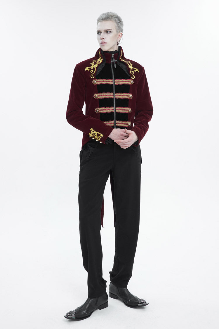 Red Totem Embroidered Swallow Tailed Men's Gothic Coat - Product - 3