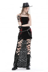 Black/Red Tie-dyed Lace-Up Irregular Ruched Women's Gothic Overbust Corset - Product - 9