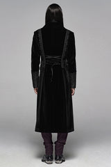 Black Long Sleeves Jacquard Lace-Up Slim Men's Gothic Long Coat - Product - 3