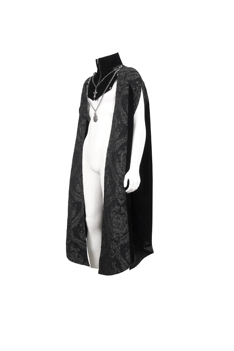 Black Removable Chain Pendant Short Front And Long Back Men's Gothic Cloak - Product - 6