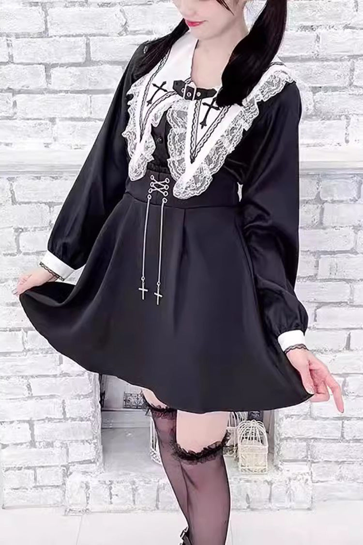 Jirai Kei Long Sleeves Cross Embroidery Japanese Lolita Blouse 2 Colors - Product - 4