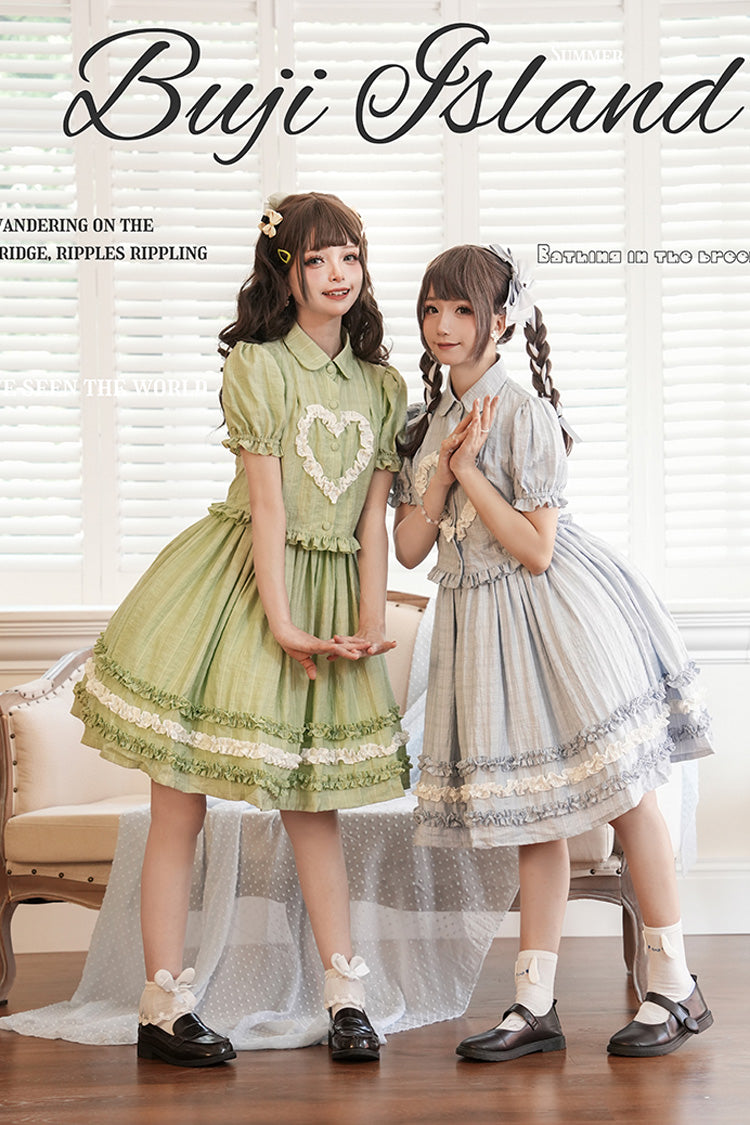 [Buji Island] Sleeveless Ruffle Bowknot Sweet Lolita Jsk Dress 4 Colors - Blue - 1