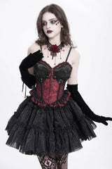 Red Sleeveless Ruffle Embroidery Lace-Up Women's Gothic Tank Top - Product - 7