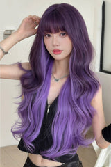 Y2K Black To Purple Ombre Face Framing Highlights Long Wavy Sweet Lolita Full Wig - Product - 2