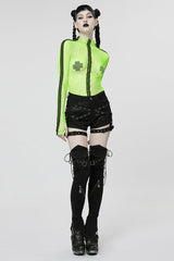 Black Faux Leather Stitching Mesh Buckles Women's Steampunk Shorts - Product - 4