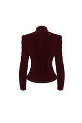 Red Stand Collar Velvet Applique On Chest Pendant Zipper Long Sleeve Women's Gothic Jacket - Product - 8